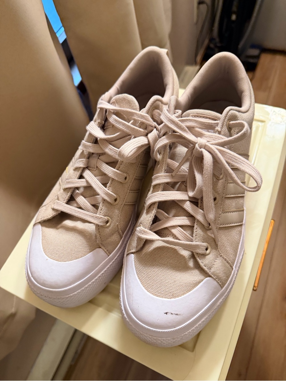 adidas Women’s Beige Low-Top Canvas Sneakers